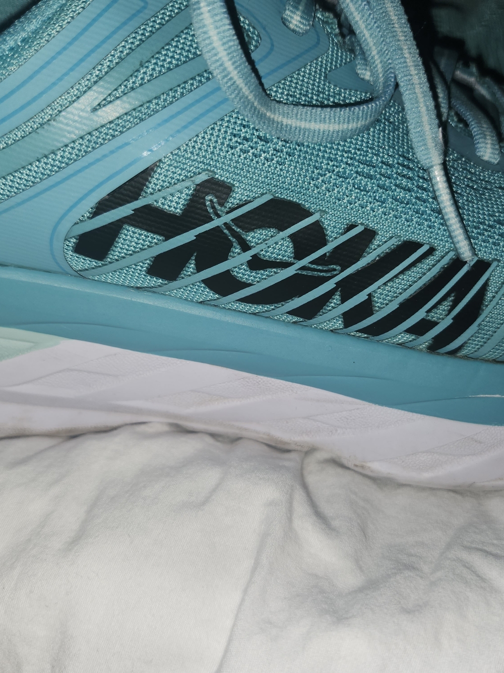 Hoka One One Women's Teal Mesh Athletic Sneakers with Coral Insole - Picture 2 of 4